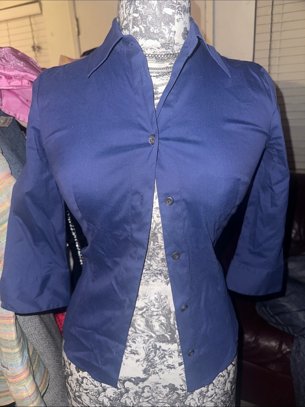 Prada Deep Blue Tailored Button-Front Blouse Blazer